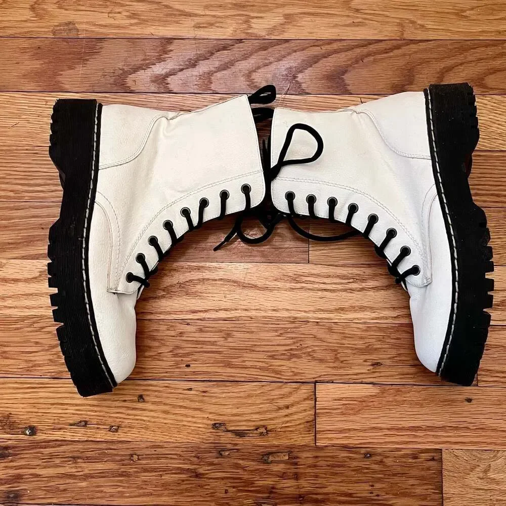 Sincerely Jules Harley White Combat Boots Leather Zipper Lace Up Size 8M